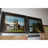 Two reverse paintings on glass depicting 'Westmins