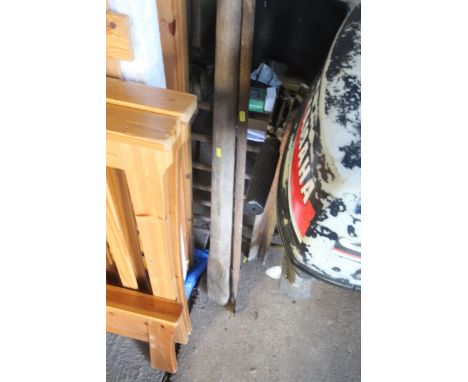 A vintage wooden long reach pruner etc