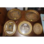 A gilt framed oil on panel and a collection of ova