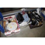 Three boxes containing Superdry bag, various other