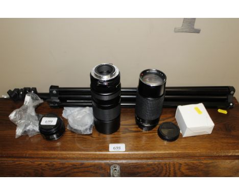 A collection of camera lenses and accessories