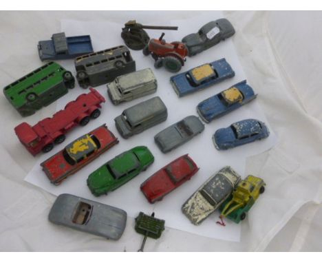 19 Vintage play worn die-cast vehicles mainly Dinky also including Corgi and Matchbox (heavy paint loss)