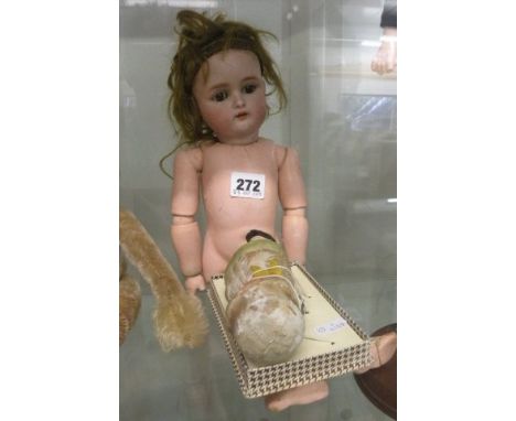 Kammer & Reinhardt doll with bisque head, sleeping brown eyes, cracks to body, foot and arms, thumb missing and a vintage win