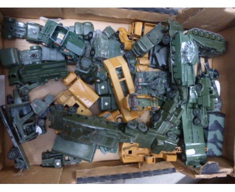 Large quantity of vintage die-cast miliitary vehicles including mainly Dinky, some re-paints, play worn
