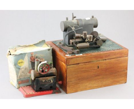 Stationary Steam Engine on base 11" x 8" approx plus a boxed Mamod MM2 Stationary Steam Engine