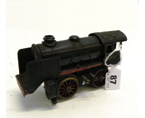 Vintage clockwork O gauge engine in black livery marked K to underneath