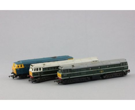 Two OO gauge Triang R357 Diesel Locomotives plus a Hornby OO gauge R758 Diesel engine
