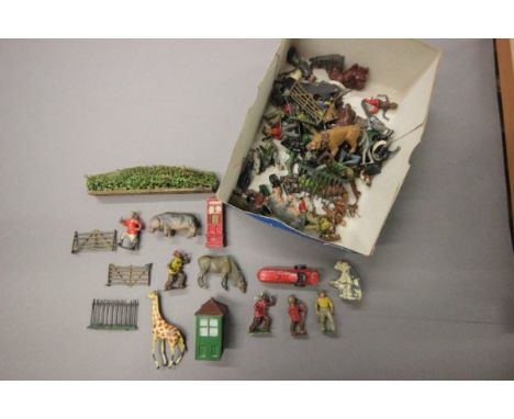 Quantity of vintage metal farm and zoo animals plus others including Britains
