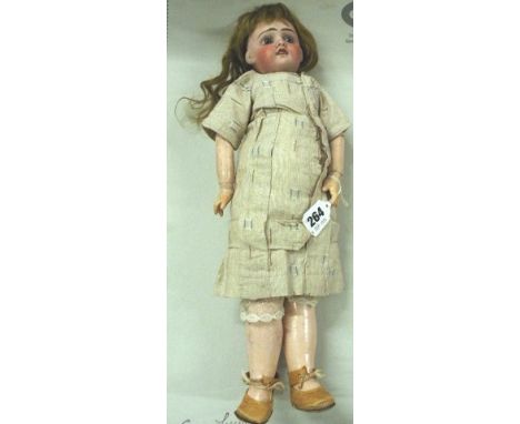 Vintage J Verlingue doll with bisque head and glass eyes, 17" in height approximately, some cracks to body
