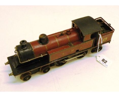 German O gauge clockwork LMS TCE 1020 engine in maroon marked A W Gamage Ltd, Holborn, London made in Germany, play wear, som