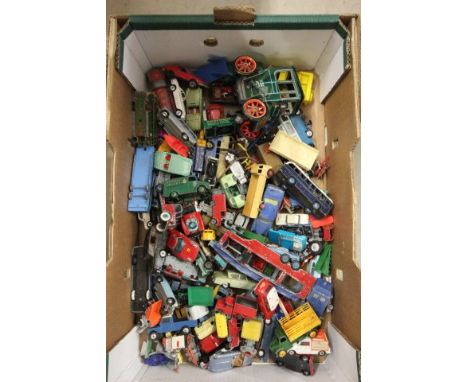 Quantity of vintage play worn die-cast vehicles including Dinky, Corgi, Lesney, Spot On etc good models, paint loss and some 