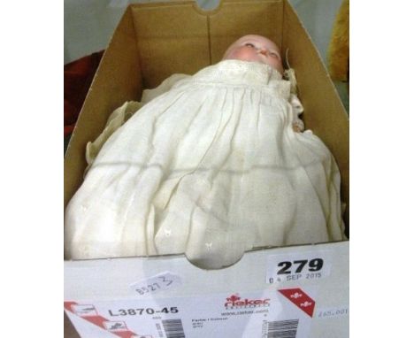 Armand Marseille bisque headed doll with cloth body, good sleeping blue eyes, crier, damage to hands, some fingers missing 12