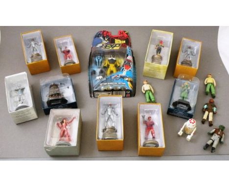 Group of figures including Dr Who painted metal figures x2, Marvel x6 and DC x2, carded Mattel Batman an five original Star W
