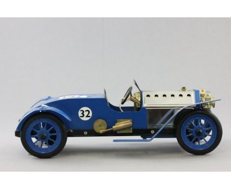Mamod steam engine of a Racing Car in blue, race number 32