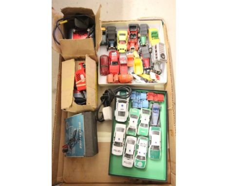 28 Play worn die-cast vehicles including Dinky, Corgi etc plus three power units