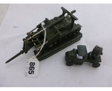 French Dinky Char AMX in very good condition and vintage die-cast military spot light vehicle with some paint loss