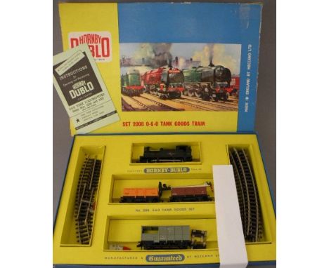 Boxed Hornby Dublo set 2008 0-6-0 Tank Goods Train including engine in black livery with instructions (tape repair to box, go