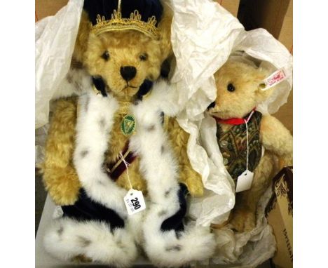 Ltd Edn Hermann 2002 Golden Jubilee HM Queen Elizabeth no. 235 and Steiff Mohair Teddy Bear 28 both excellent with tags