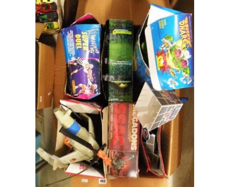 Six vintage TV related boxed play sets and vehicles including Hasbro Bucky O'Hare Toad Double Bubble, Hornby Gladiators Super