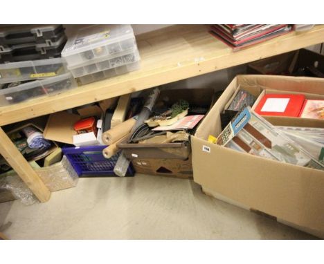 Quantity of model railway lay out items, spares and accessories including scenery materials, tools, rolling stock, power unit