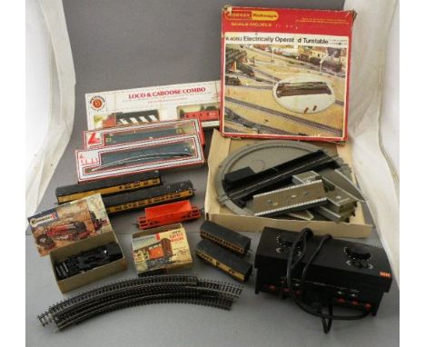 Quantity of OO gauge model railway including boxed Bacvhmann Loco & Caboose Combo, two boxed Lima Diesel engines, plastic pla