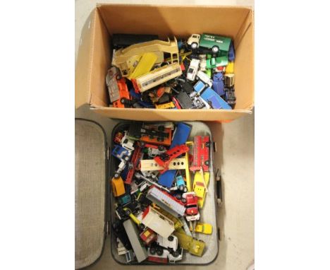 Quantity of mixed play worn die-cast vehicles including Corgi, Matchbox etc