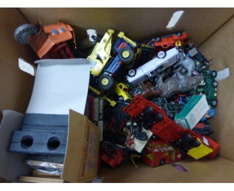 Collection of mixed vintage play worn die-cast and metal figures including Britains, Corgi, Matchbox etc plus some plastic