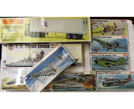 Nine boxed model kits all unmade and complete including Frog 1:72 x 7 planes(F161, F228, F244, F402, F203, F231 & F266) and A