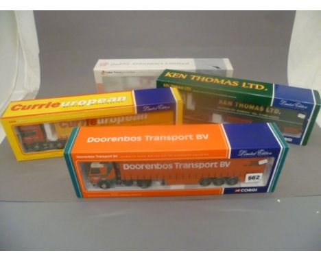 Four boxed ltd edn 1:50 Corgi Modern Trucks including CC13403 Ken Thomas Ltd, CC12408 De Boer (Doorenbos Transport), CC12903 