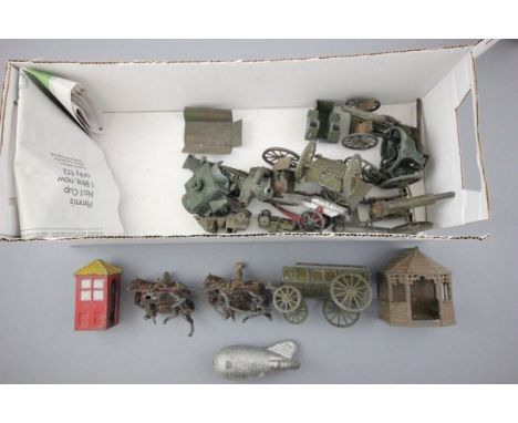 Group of vintage metal military figures mainly Britains including Procession, Graf Zeppelin, artillery etc