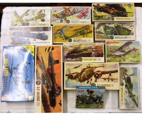 13 Vintage boxed and un-made Airfix model kits including 72 scale x 7 (Halifax, Hurricane, Hapden, Bristol & Fokker, Camel & 