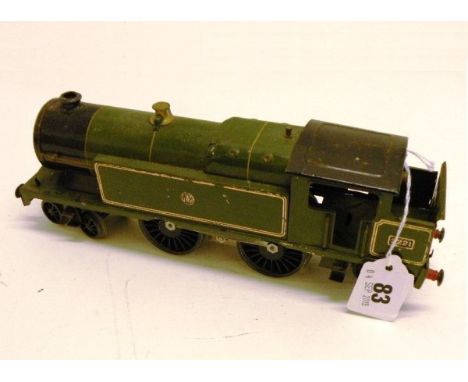 Hornby O gauge clockwork GWR 4-4-2 engine play worn but gd overall