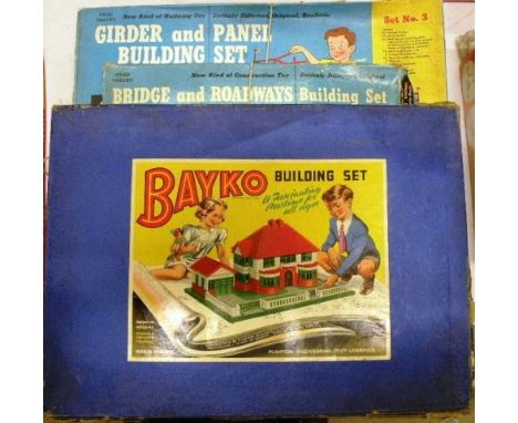 Boxed Bayko Building Set 2 and two boxed Chad Valley construction sets including Girder and Panel Building Set and Bridge and