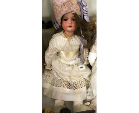 27" Armand Marseille bisque headed doll with composition body, some cracking to knees and fingers, also eyelashes