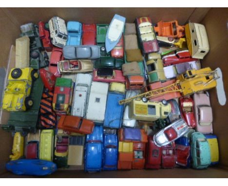 Over 100 vintage play worn die-cast vehicles including Dinky, Corgi, Spot On and Matchbox featuring excellent models, re-pain