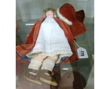 13" Bisque headed doll with three faces, no ID, composition body with possible repair to head