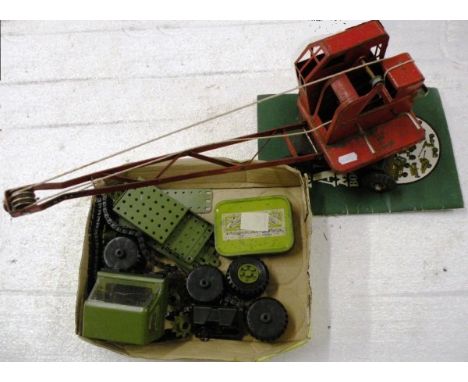 Group of Meccano Army plus a vintage red Jones KL44 Crane