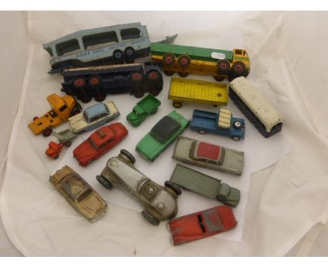 14 vintage play worn die-cast vehicles including Castle Art racing car, Dinky Supertoys Regent Foden, Corgi Jaguar 24 Litre e