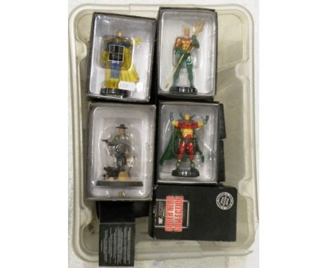 17 Boxed DC Super Hero Collection hand painted figures including Green Arrow (arrow loose), Aquaman, Hawkman etc
