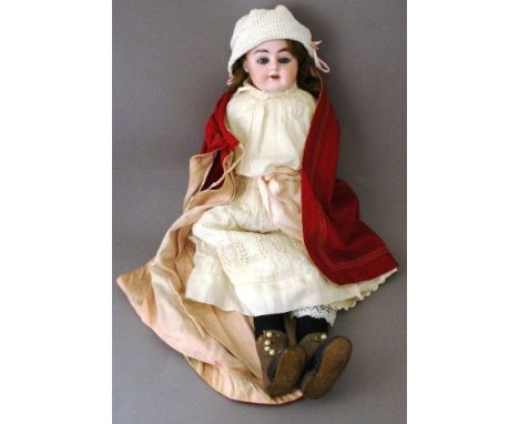 25" Dressed doll with bisque head and sleeping eyes called Alma with kid leather body and legs by Armand Marseille