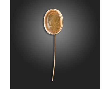 A early 19th century carnelian intaglio-mounted gold stick pin, the intaglio by Solomon Jacobson (1754 - 1830), depicting the