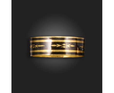 A late 18th century gold mourning ring, the gold band with black enamel decoration, interior mourning inscription dated 1793 