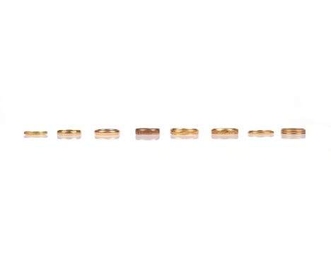 Eight gold rings, late 18th - mid 19th century, including six gold wedding rings, one gold wedding ring with engraved decorat