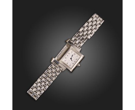 A lady's steel, mother of pearl and diamond 'Reverso' wristwatch by Jaeger Le-Coultre, the case reversible, one side with a c