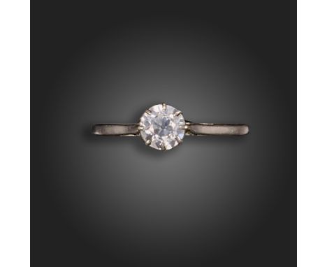 A diamond solitaire ring, the transitional round brilliant-cut diamond weighs approximately 0.50cts, claw-set in platinum, si