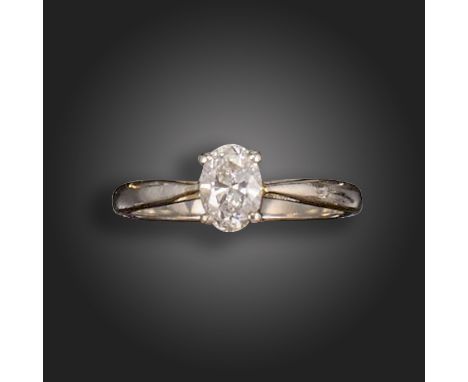 A diamond solitaire ring, the oval-shaped diamond weighs 0.51cts, claw-set in platinum, London hallmarks for 2004, size K 1/2