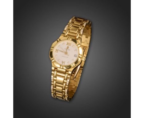 A lady's gold 'Concord' wristwatch by Saratoga, signed dial with black Roman and diamond numerals, date aperture, sweep secon