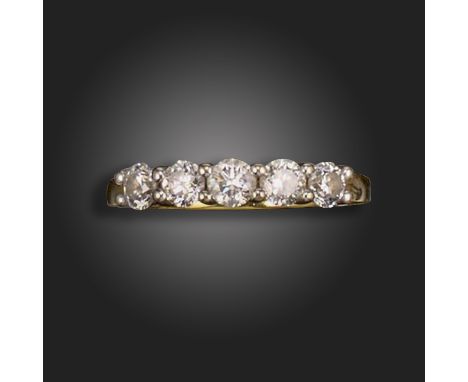 A diamond five-stone ring, set with five round brilliant-cut diamonds in two-colour gold, diamonds approximately 1.00cts tota