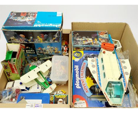 Playmobil - Playmo Space Station, boxed, and Shuttle, unboxed; Farm Tractor in part box; Police Car and various figures and a