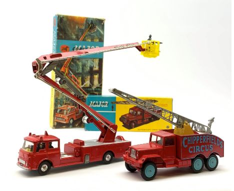 Corgi - Chipperfields Circus Crane Truck No.1121, boxed; and Corgi Major Simon Snorkel Fire Engine No.1127 in polystyrene bas